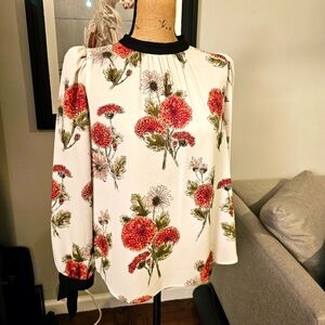 White print high neck blouse